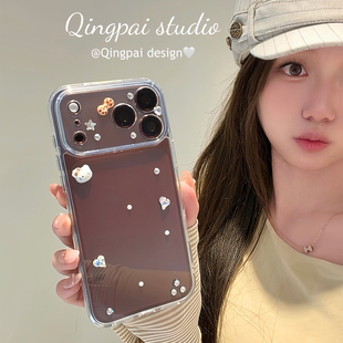 轻派透明立体银色爱心水钻18适用苹果17promax手机壳iphone17新款17pro女款简约韩系高级感小众高清全包硬壳