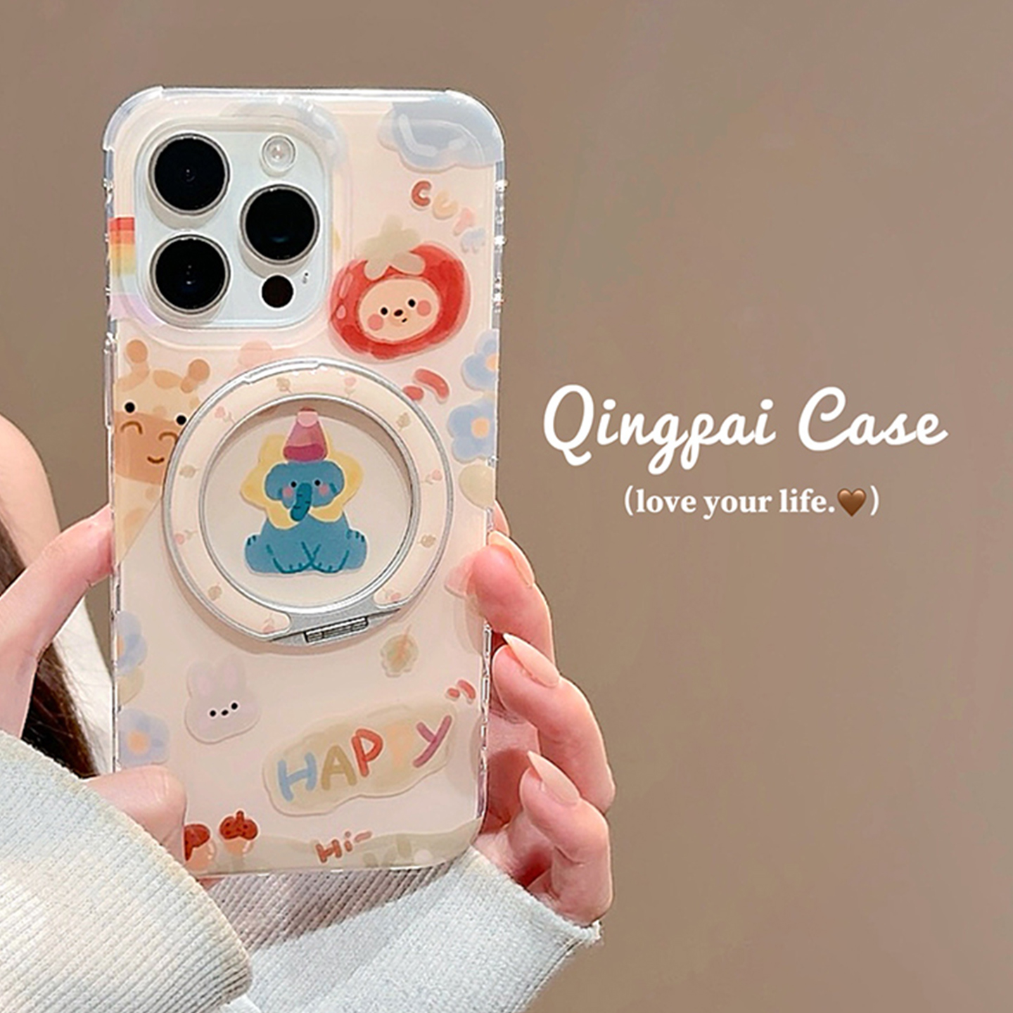 适用苹果手机壳涂鸦动物磁吸支架