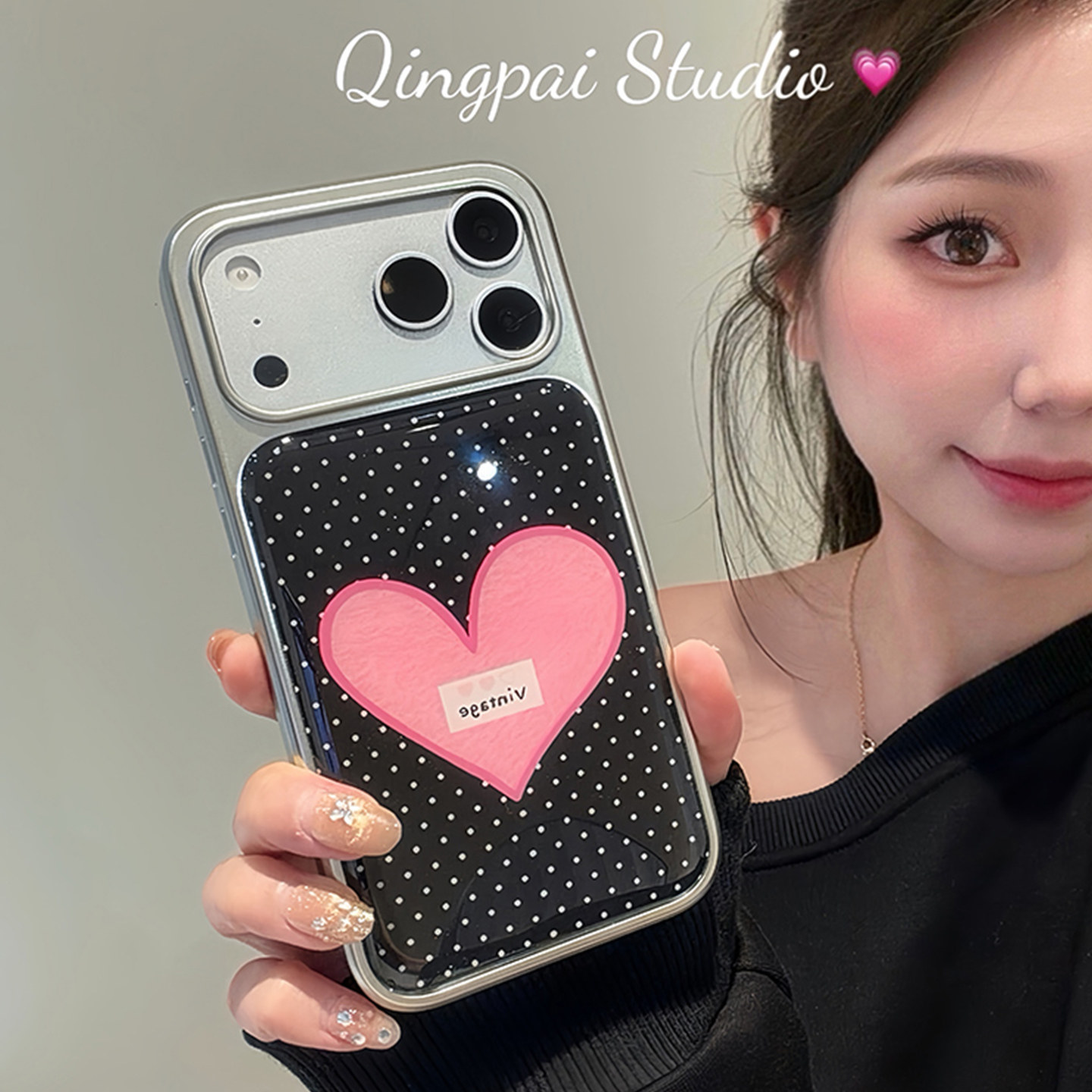 轻派ins韩系波点粉色爱心适用苹果17promax手机壳iphone16pro新款15女款14银色边框13简约小众高颜值全包硬壳,3C数码配件,手机保护套/壳,淘宝优惠券,粉丝福利购,淘宝优惠卷