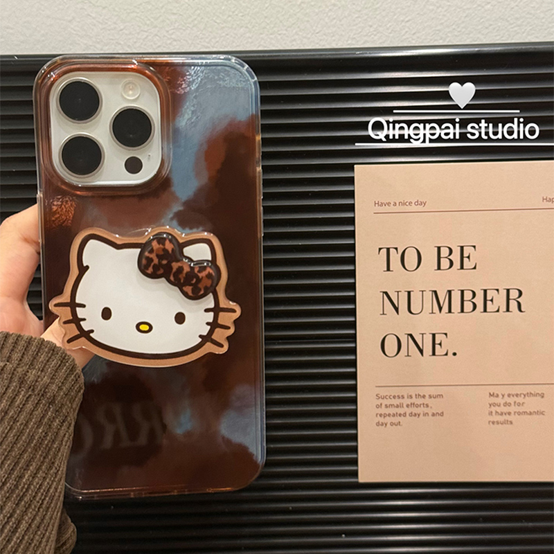 适用苹果手机壳秋冬蓝棕色支架