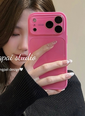 轻派自带镜头膜镭射极光纹适用苹果17promax手机壳iphone16pro新款15女款14纯色简约风13高级感小众全包硬壳