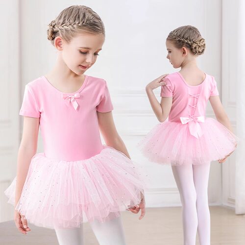 儿童舞蹈服女夏季短袖中国舞形体服装跳舞练功服女童连体芭蕾舞裙
