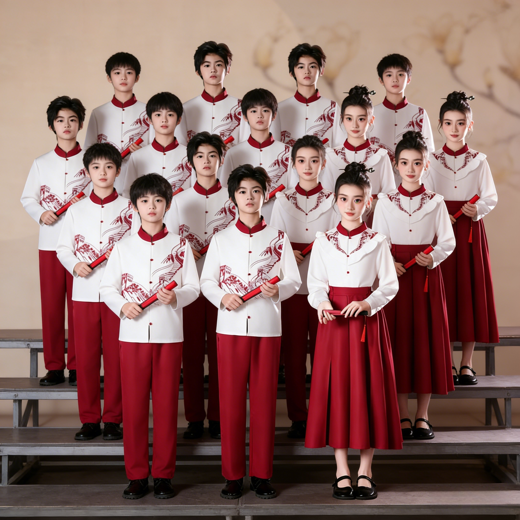 六一儿童合唱演出服中小学生中国风红色爱国朗诵比赛爱国表演服装