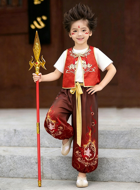 哪吒cos衣服男童套装儿童同款魔童降世汉服唐装六一舞蹈演出服女
