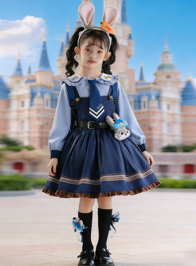 朱迪兔子警官衣服儿童cos疯狂动物城服装春秋夏季女孩公主连衣裙
