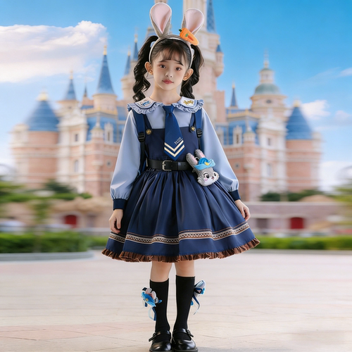 朱迪兔子警官衣服儿童cos疯狂动物城服装春秋夏季女孩公主连衣裙