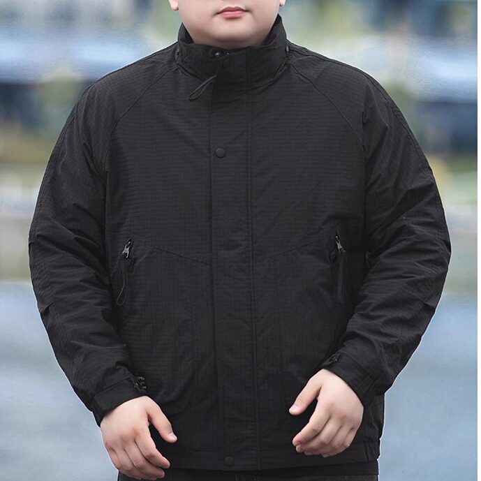 潮胖子棉夹克男大码休闲外套秋冬装加肥加大宽松保暖肥佬立领上衣