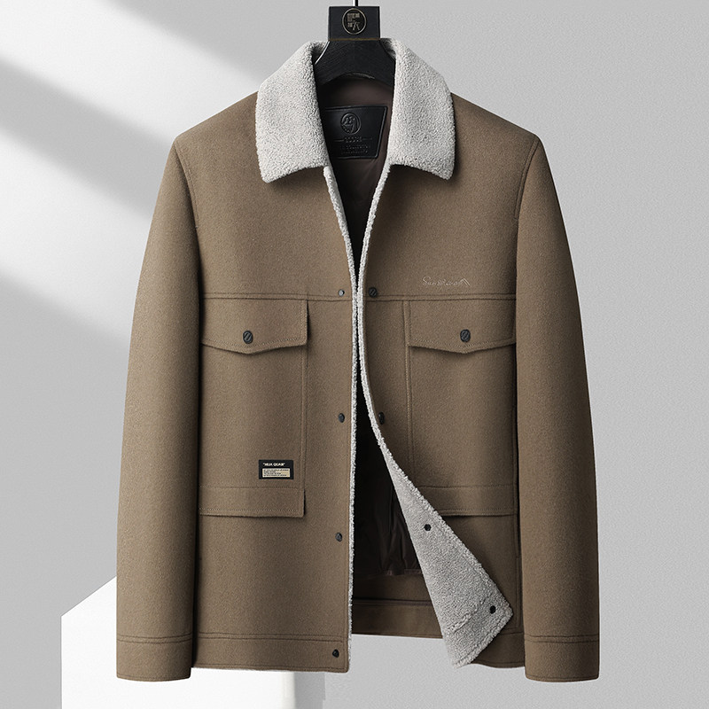 冬季翻领工装羊毛呢夹克男加大码肥佬时尚羽绒内胆保暖双面呢大衣,男装,毛呢大衣,淘宝优惠券,粉丝福利购,淘宝优惠卷