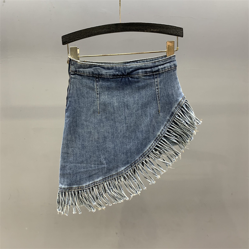 不规则流苏牛仔短裤裙女2026夏季新款高腰修身显瘦a字包臀半身裙