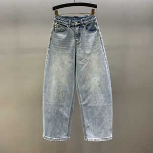 高腰百搭宽松显瘦老爹弯刀裤 新款 女2026春季 浅蓝色休闲阔腿牛仔裤