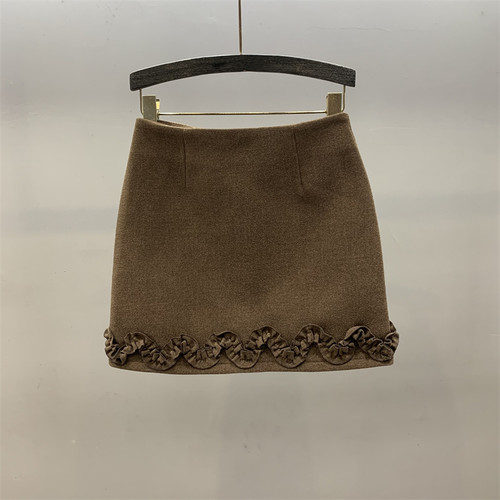 木耳边毛呢半身裙女高腰A字短裙