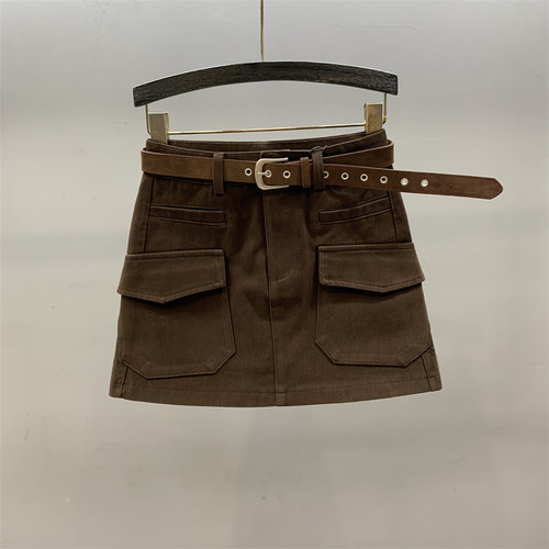 大口袋工装牛仔半身裙女A字短裙