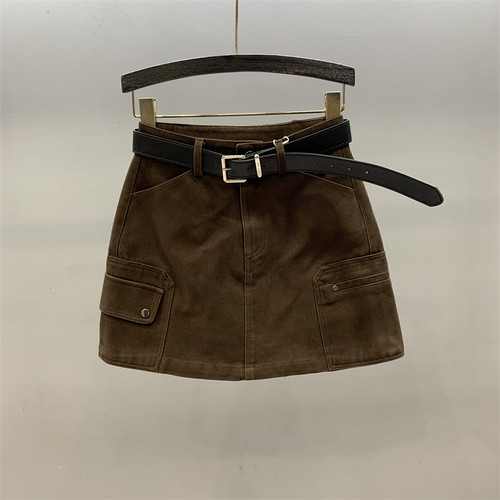 复古工装牛仔半身裙高腰A字短裙