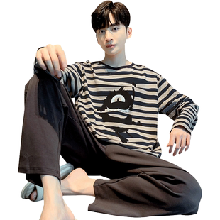 睡衣男春秋季2025年新款纯棉长袖套装大码条纹青少年中学生家居服