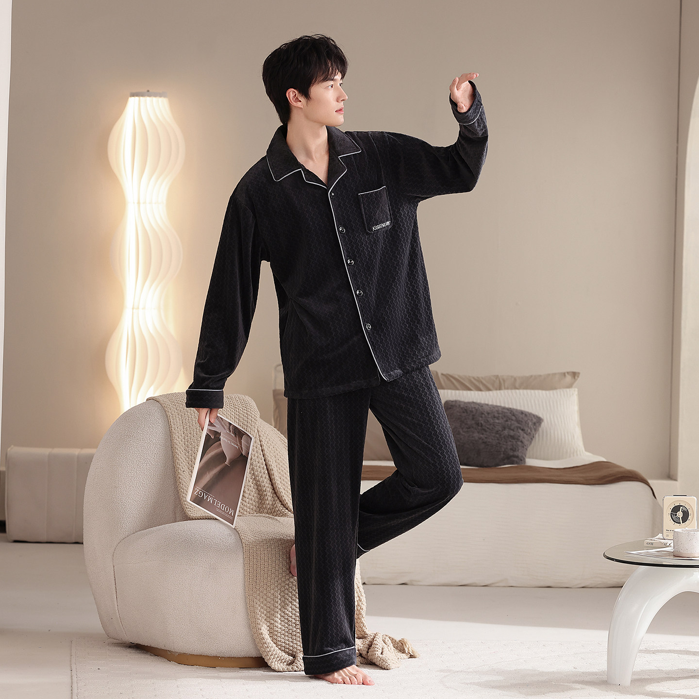 珊瑚绒睡衣男春秋冬季加厚保暖法兰绒高级感海岛绒男士家居服套装