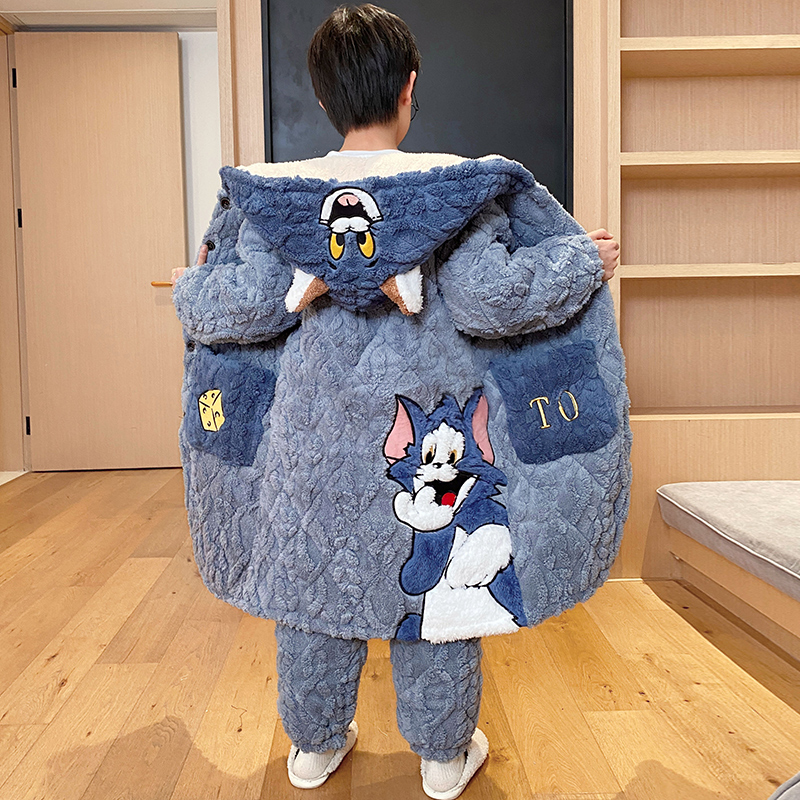 冬季儿童男孩睡衣珊瑚绒加厚