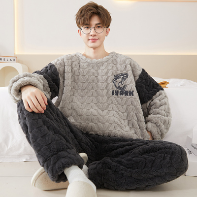 珊瑚绒睡衣男款冬季加厚加绒