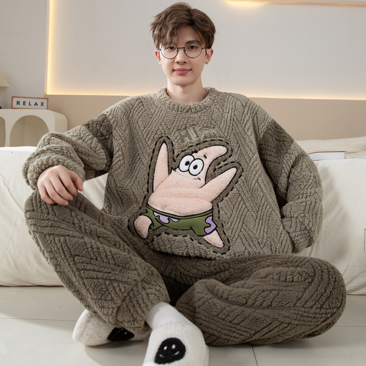 珊瑚绒睡衣男款冬季加厚加绒大码