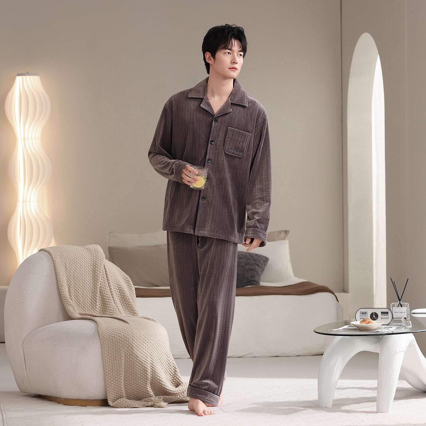 海岛绒睡衣男款冬季长袖保暖春秋款珊瑚绒家居服法兰绒加大码套装