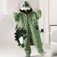 睡衣男款秋冬季珊瑚绒三层夹棉加厚加绒睡袍青少年大童家居服套装