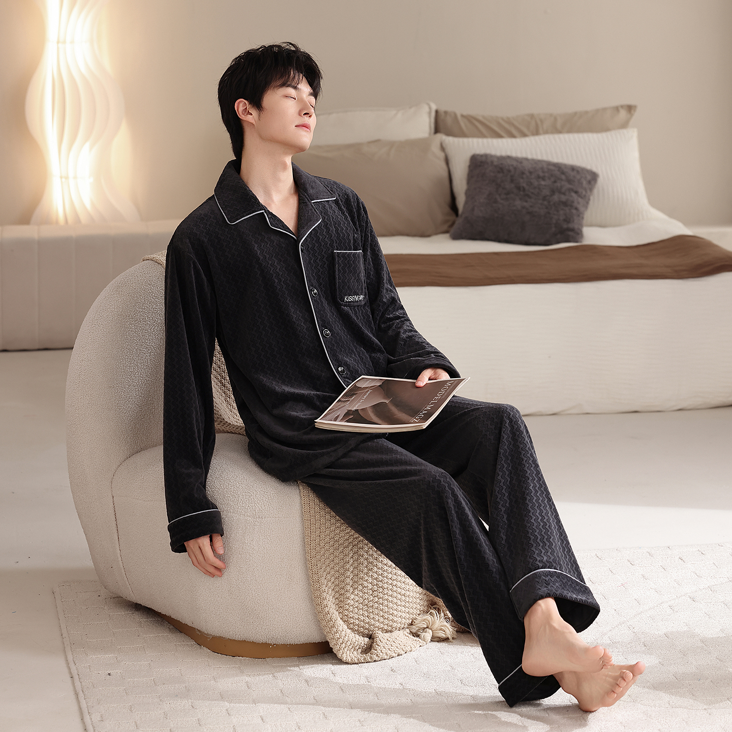 海岛绒睡衣男冬季加厚保暖珊瑚绒