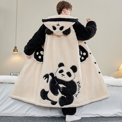 小熊猫睡衣珊瑚绒长款睡袍男加厚