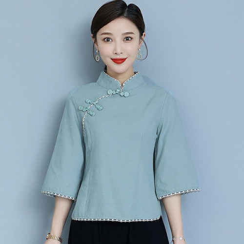 民国风旗袍上衣阔腿裤茶服棉麻夏