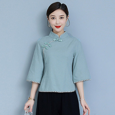 民国风旗袍上衣中国风茶服工作服