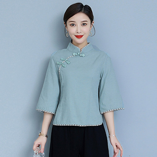民国风旗袍上衣中国风茶服工作服
