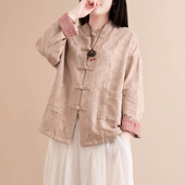 上衣立领改良禅意唐装 新中式 春装 气质文艺长袖 外套女 对襟棉麻衬衫