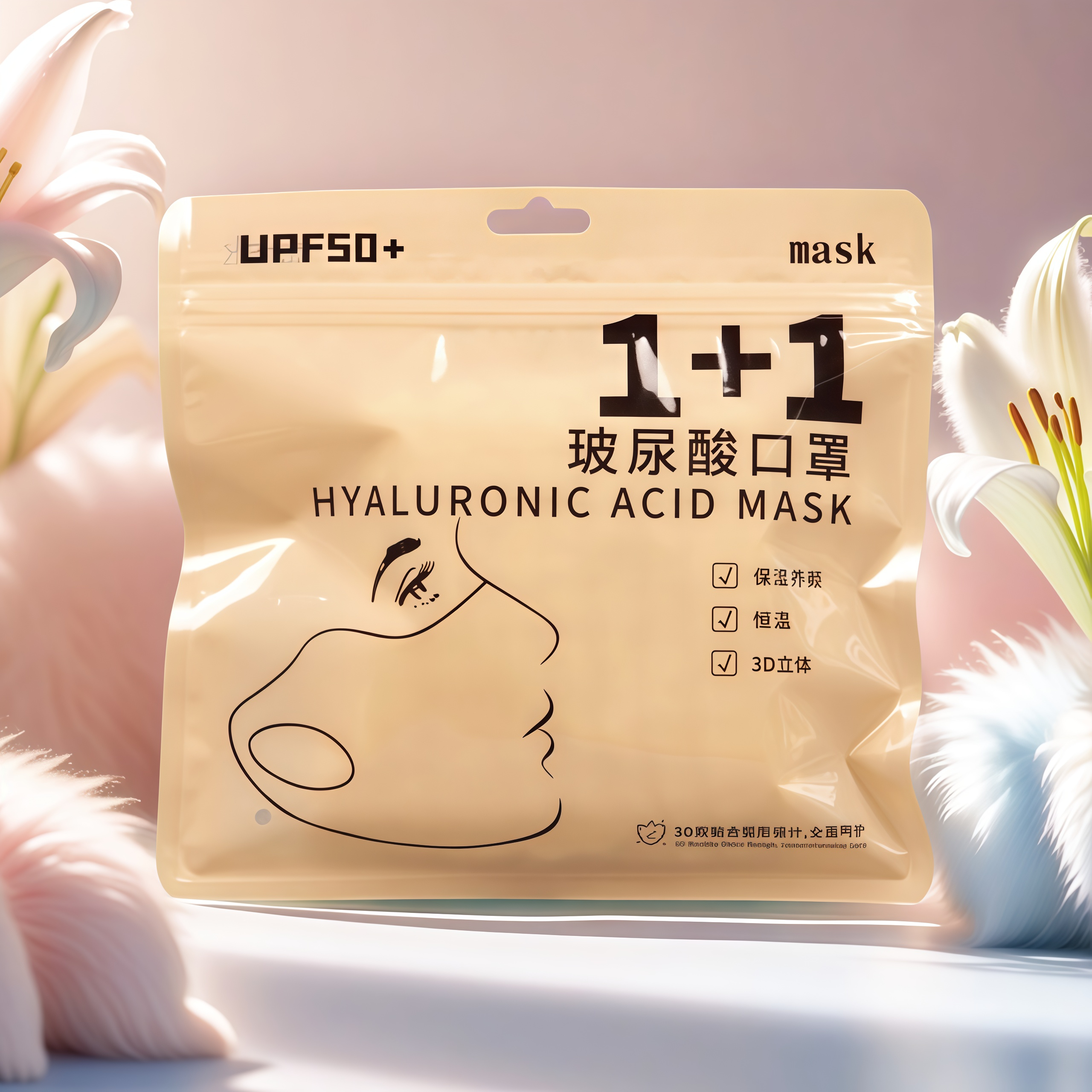 玻尿酸口罩包装袋3D立体口罩自封袋UPF50防晒口罩透明袋子现货