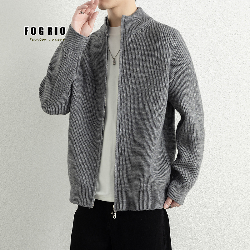 FOG RIO男女情侣开衫老钱风拉链立领针织保暖年轻高克重加厚毛衣