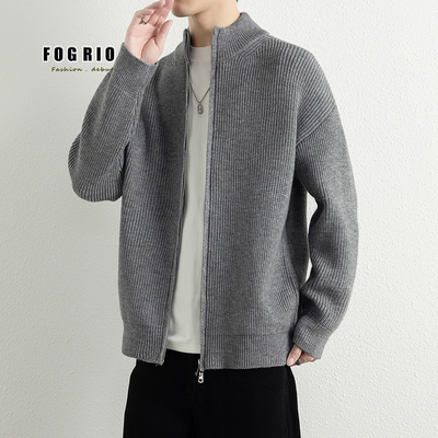 FOG RIO男女情侣开衫老钱风拉链立领针织保暖年轻高克重加厚毛衣