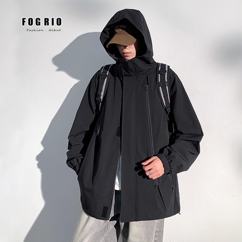 FOGRIO春秋季多口袋男女同款冲锋衣外套男潮牌工装休闲户外夹克