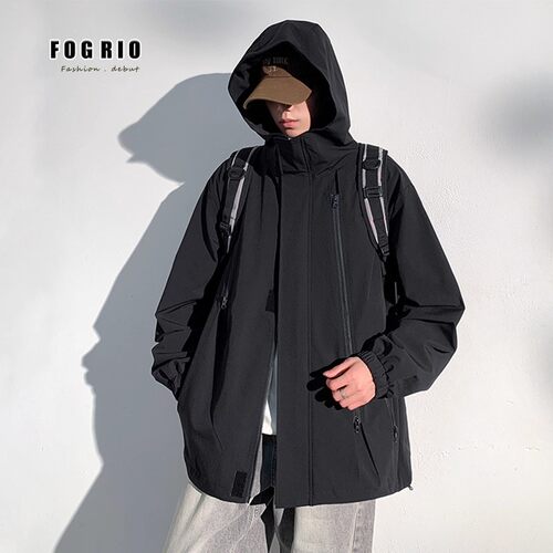 FOGRIO春秋季多口袋男女同款冲锋衣外套男潮牌工装休闲户外夹克