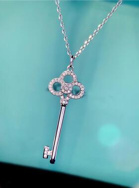 T家莆田高-版本皇冠钥匙项链女镀金18k玫瑰金鸢尾花毛衣链锁骨链