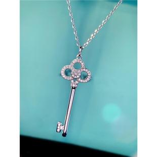 T家莆田高-版本皇冠钥匙项链女镀金18k玫瑰金鸢尾花毛衣链锁骨链