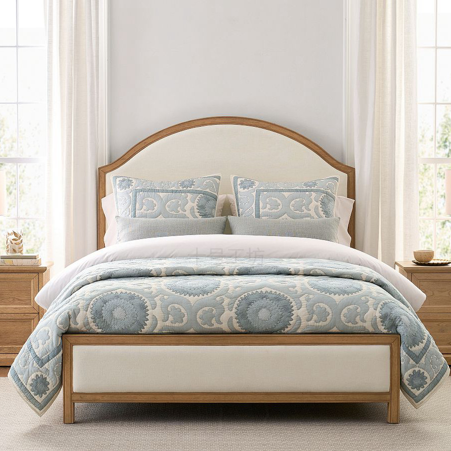 美式乡村欧式田园实木布艺床1.8米双人拱形床头高级感卧室原木床