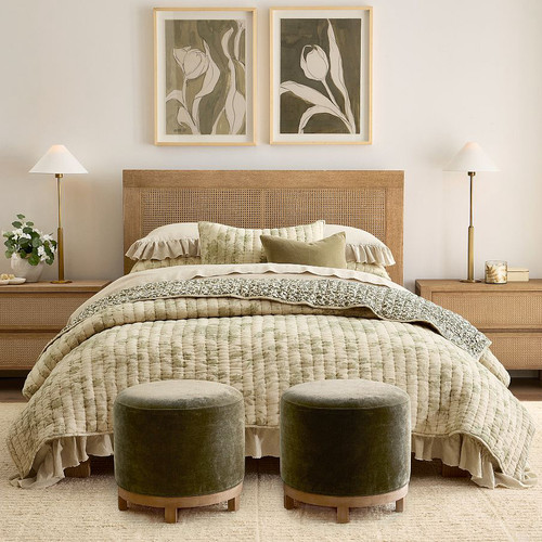 东南亚原木风自然实木藤编双人床