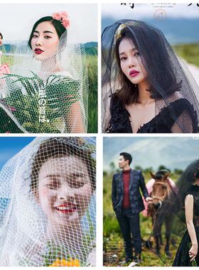 包邮新款菱形大网格造型婚礼头纱