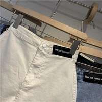 Women's ins summer thin stretch tight label A-line jeans are worn as a base layer, followed by straight-leg wide-leg shorts that lift the buttocks thumbnail 5