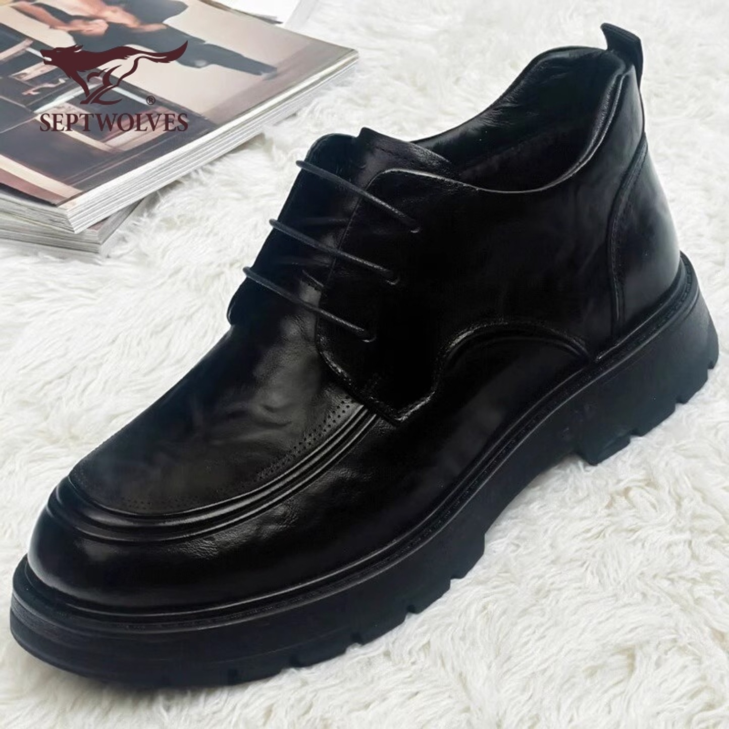 七匹狼真皮切尔西靴品牌正品牛皮商务正装防滑耐磨加毛保暖男靴子