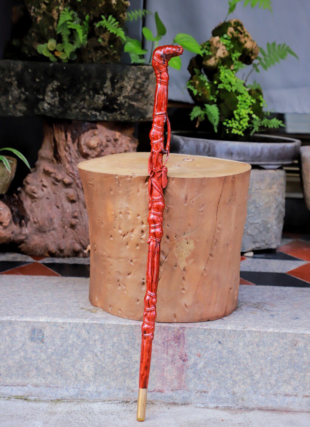 印度小叶紫檀文玩知足常乐文明棍拐杖