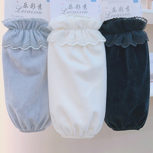 羽绒服袖 白色棉衣护袖 套女士秋冬季 蕾丝花边防污套袖 新款 加宽长款