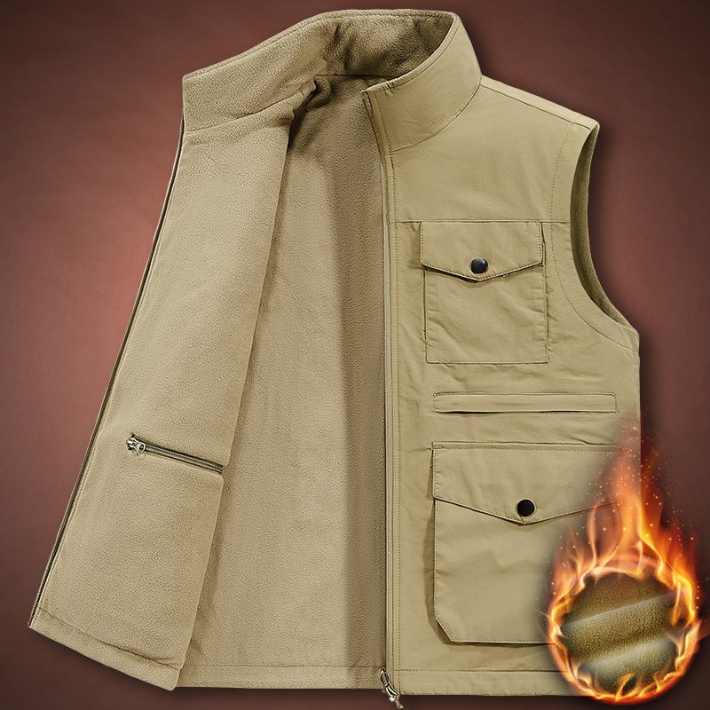 加绒摇粒绒多口袋工装马甲