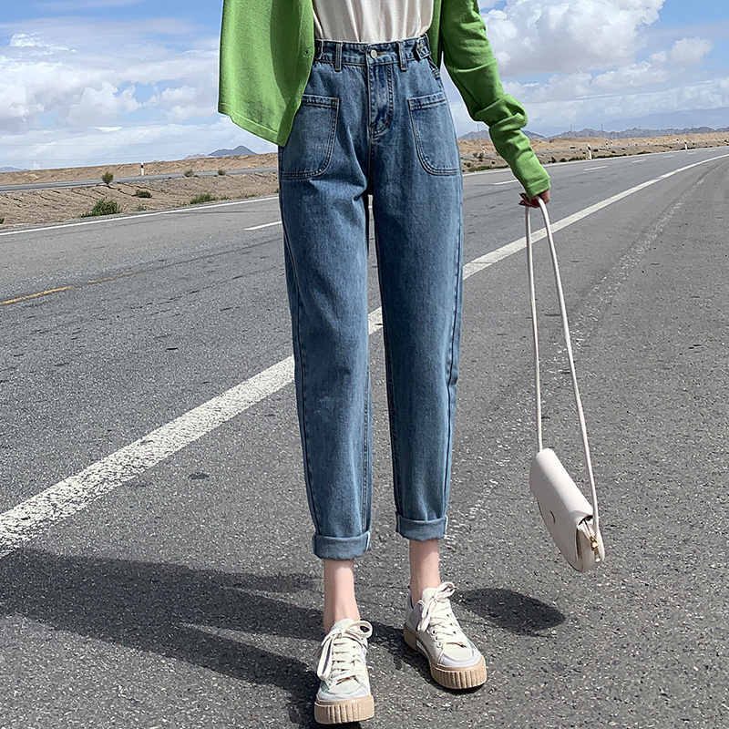 Real shot CEC straight tube jeans women's high waisted loose ins dad pants wide legs show thin first love radish pants