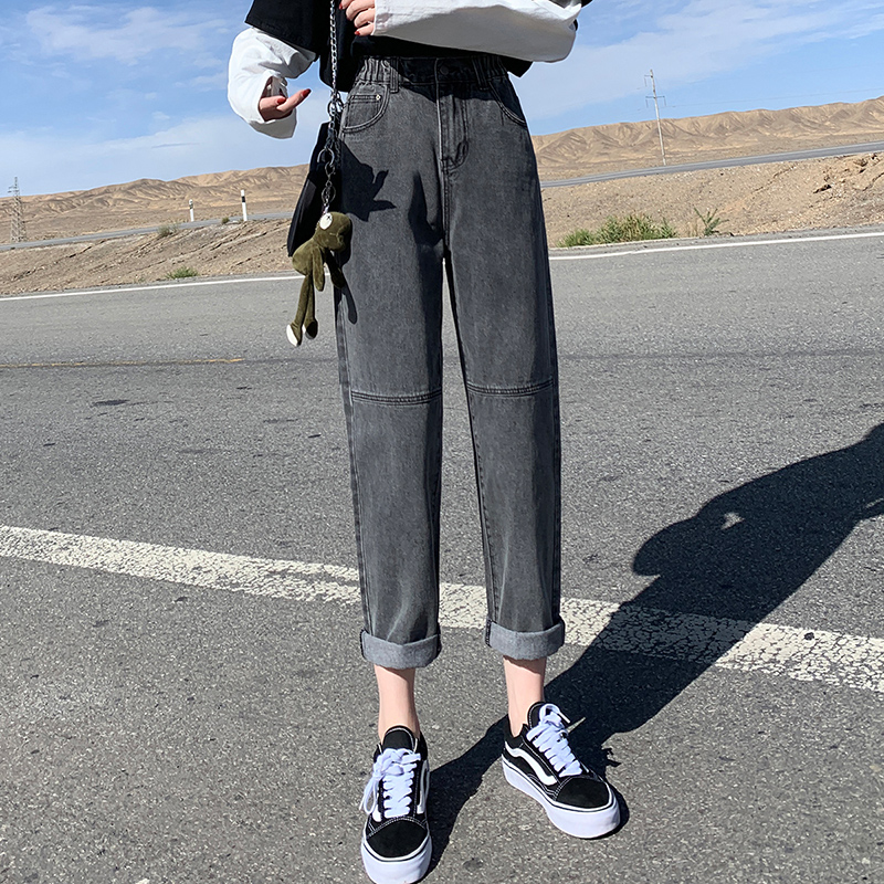 Real shot black grey jeans women's high waist autumn dress loose and super thin