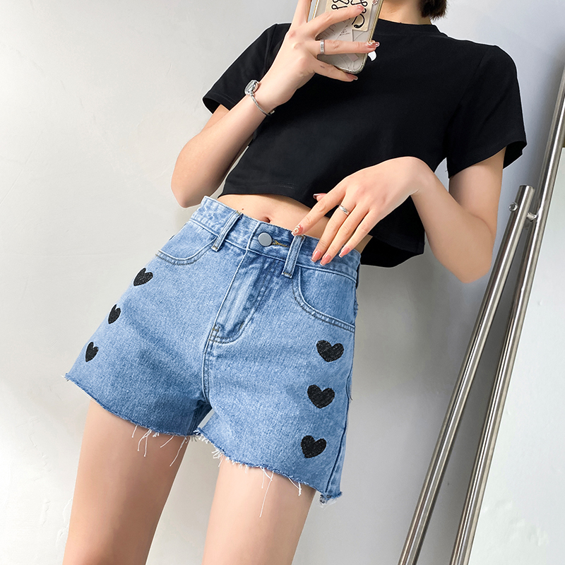 Real love jeans women's straight tube kuansongnian new small design sense niche High Waist Shorts