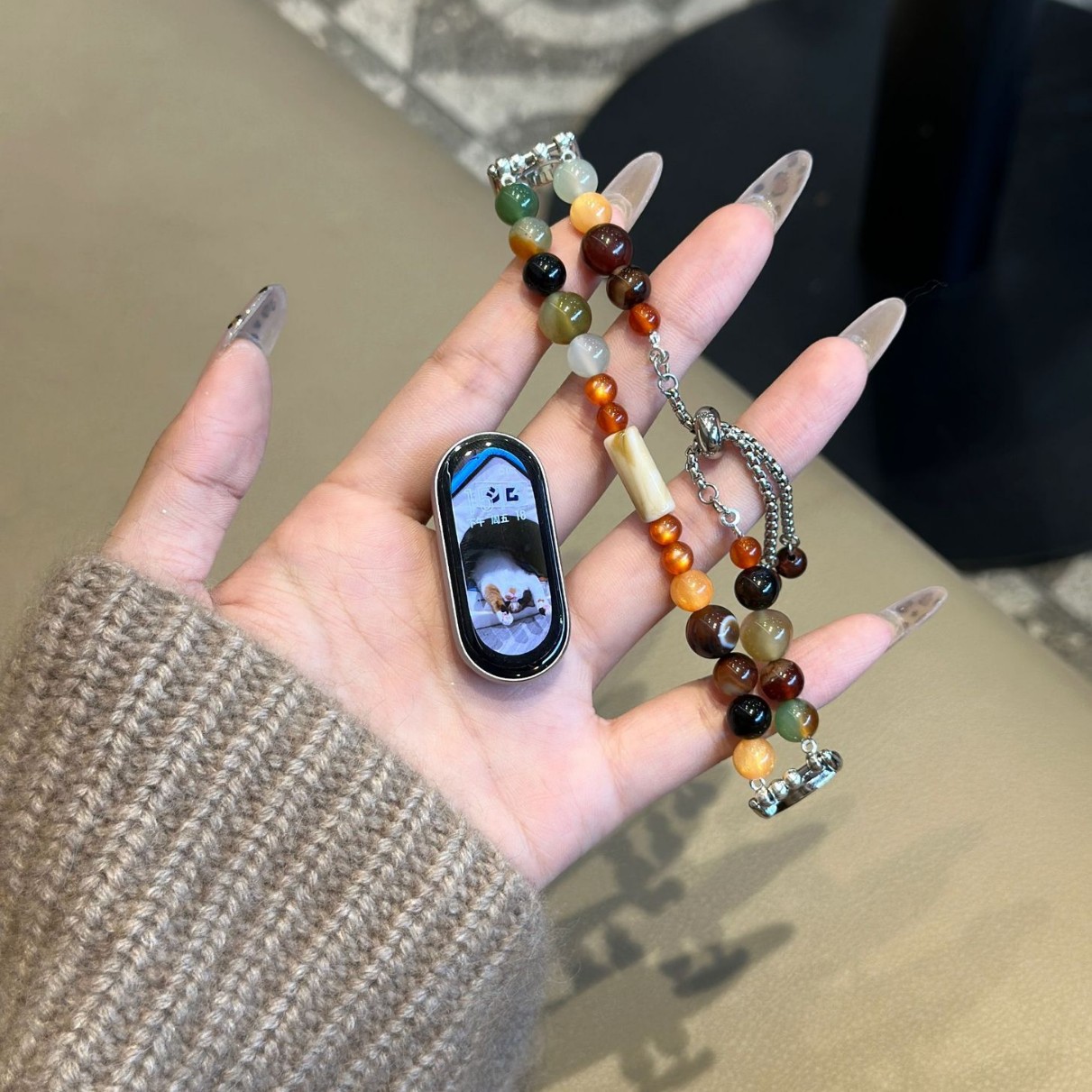 适用小米手环8Pro水晶玛瑙链条9NFC版876543表带八代串珠女小