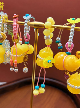 国风蜜蜡葫芦串珠手工手机挂链